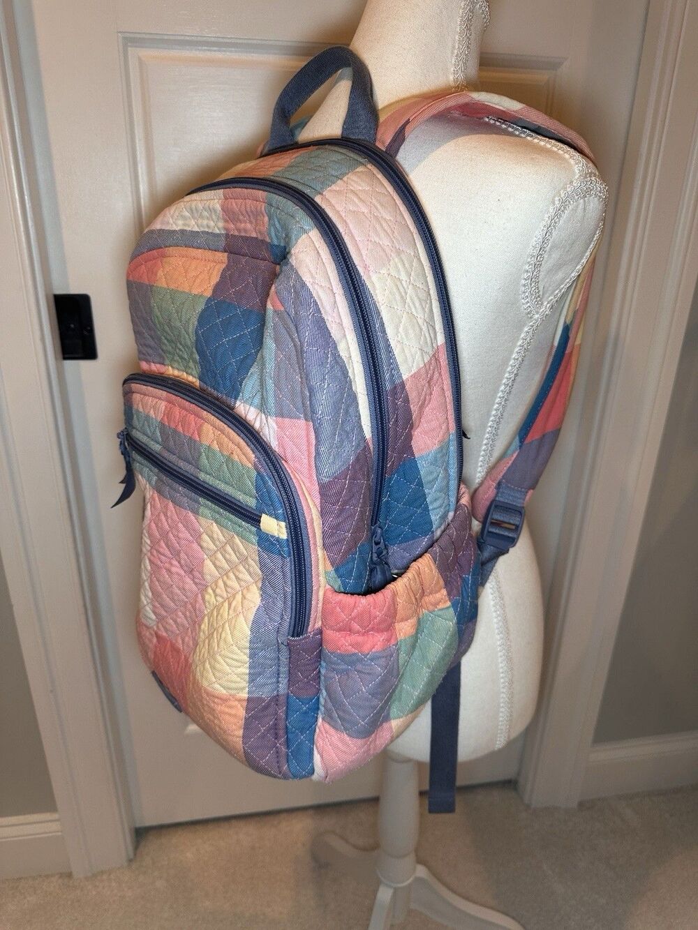 Vera Bradley Pastel Plaid Quilted Backpack - Blue, Pink, Green, Yellow - Picture 11 of 16